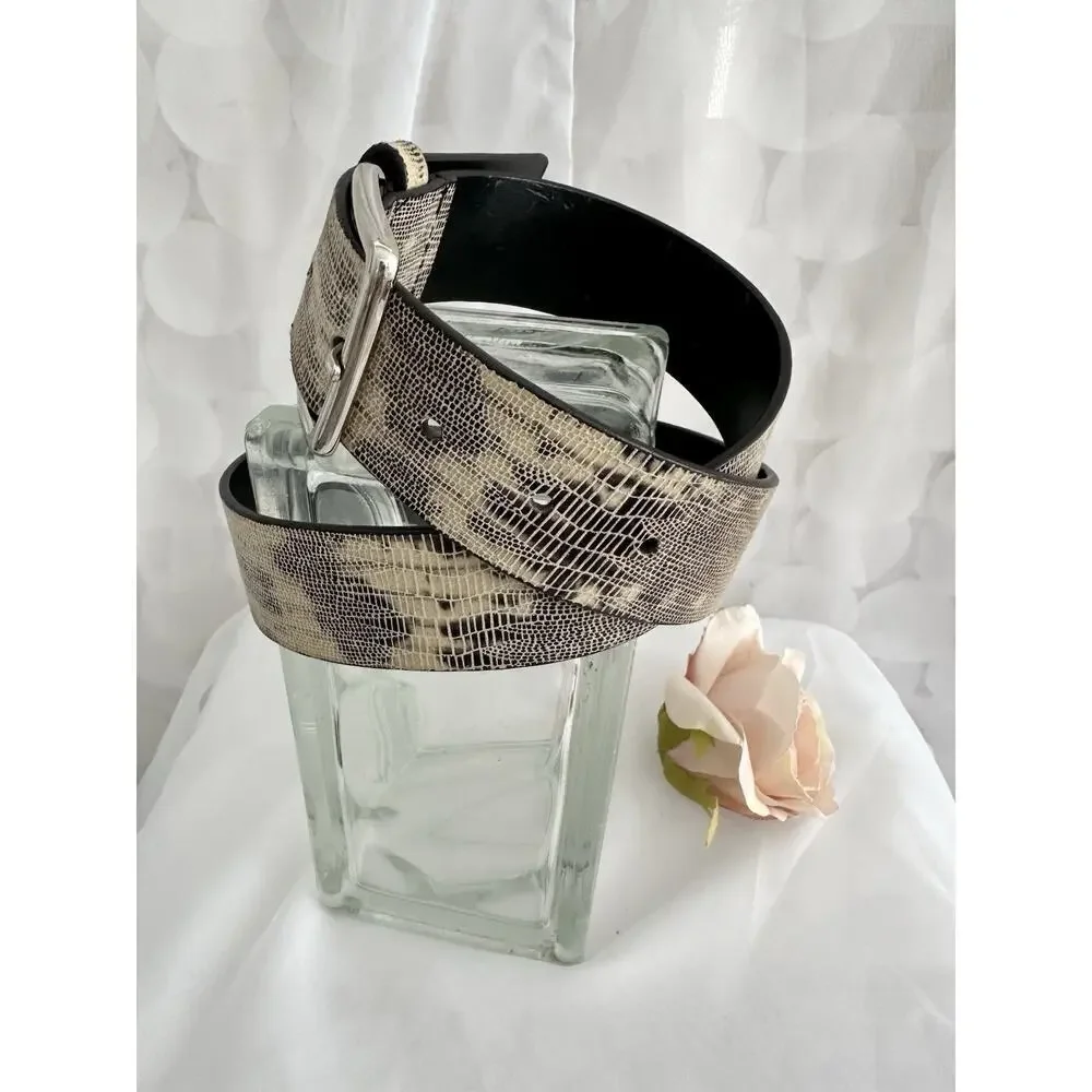 VTG WCM New York Women’s small genuine Italian leather belt animal print silver